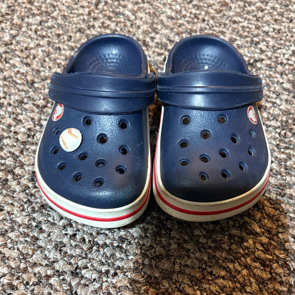 CROCS Kids Navy Blue Vented Clogs with Red Accent